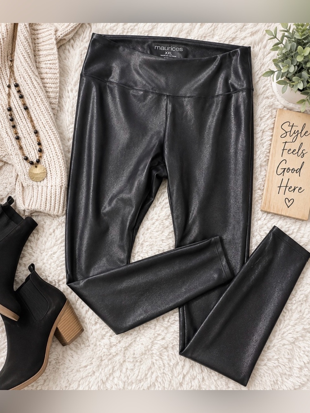 Maurices Black Faux Leather Look Plus Size -XXL -Shimmer Leggings